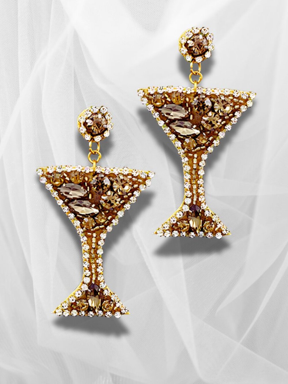 NEW Boston Proper GOLD Martini Cocktail Earrings Crystal Bead Statement Jewelry - Picture 7 of 7